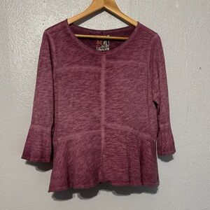 Akemi + Kin Anthropologie Heather Peplum 3/4 Bell Sleeve Knit Top 100% Cotton